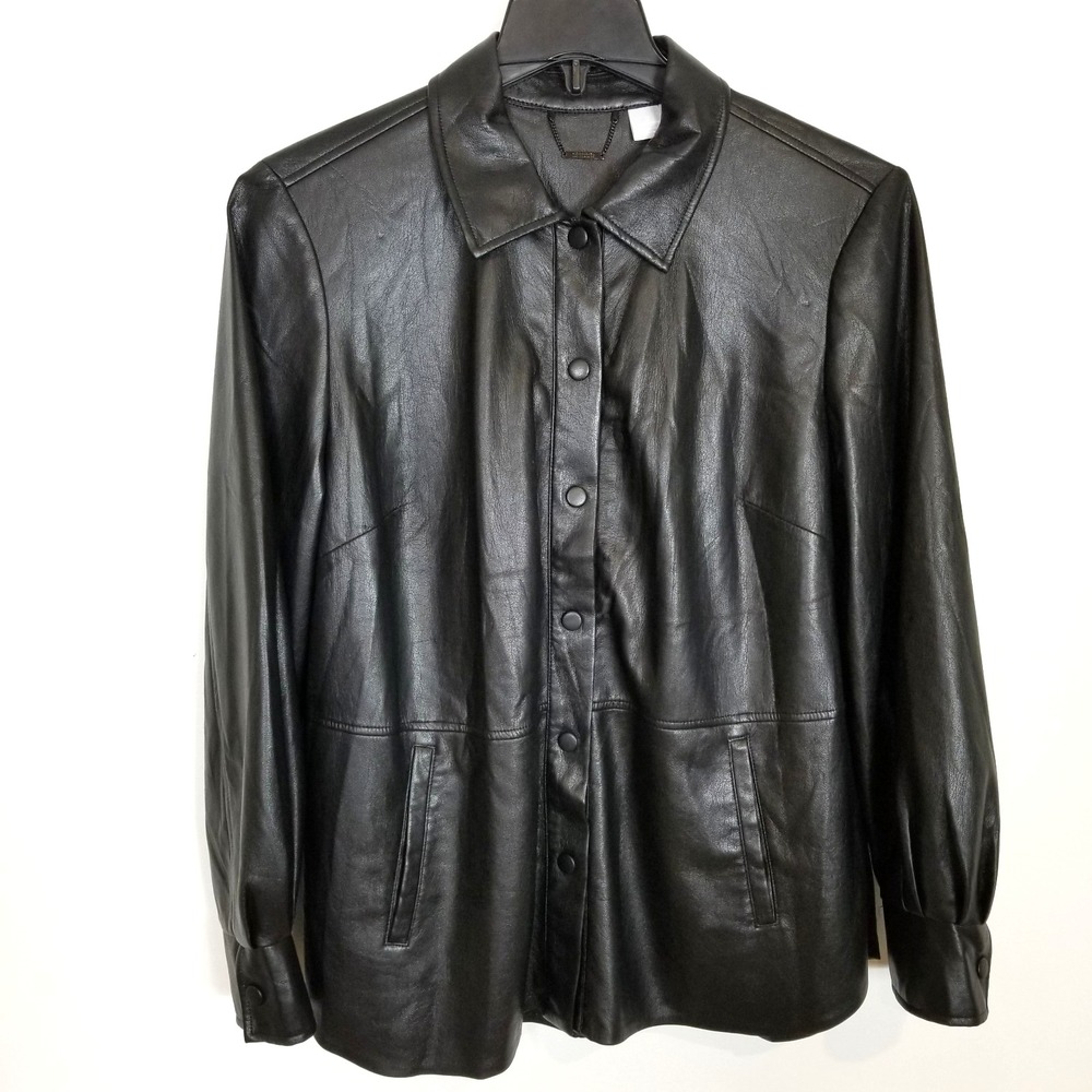 Chico's Black Leather Button-Front Jacket